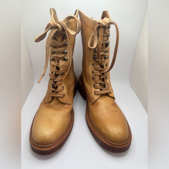 FREE PEOPLE SANTA FE Tan Leather Lace-Up Combat Boots 39 US 8.5 - Picture 3 of 16